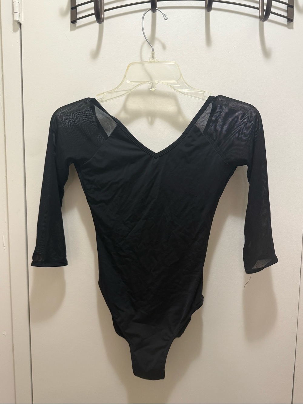 Black Mesh 3/4 Sleeve Open Back Bodysuit Unitard Size XS/S